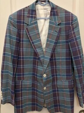 John Peel Ltd Blazer Mens 42R Blue Plaid Lined Sport Coat USA Jacket